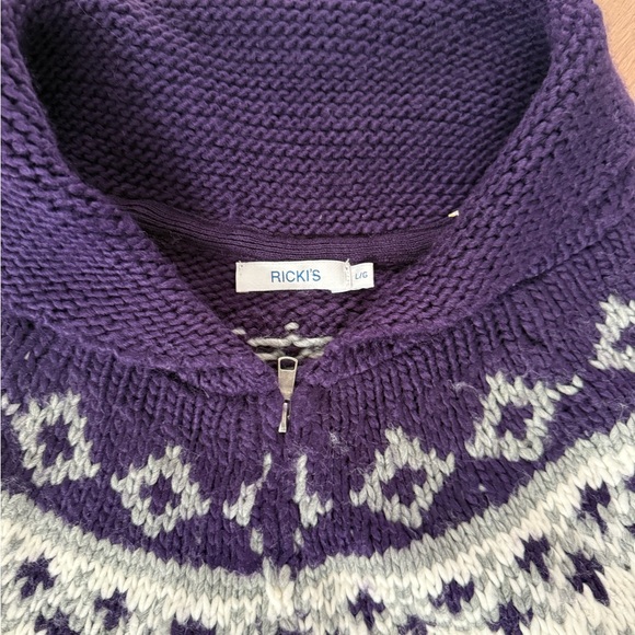 Ricki's Women's Knit Cardigan in Purple and Cream - Picture 2 of 4